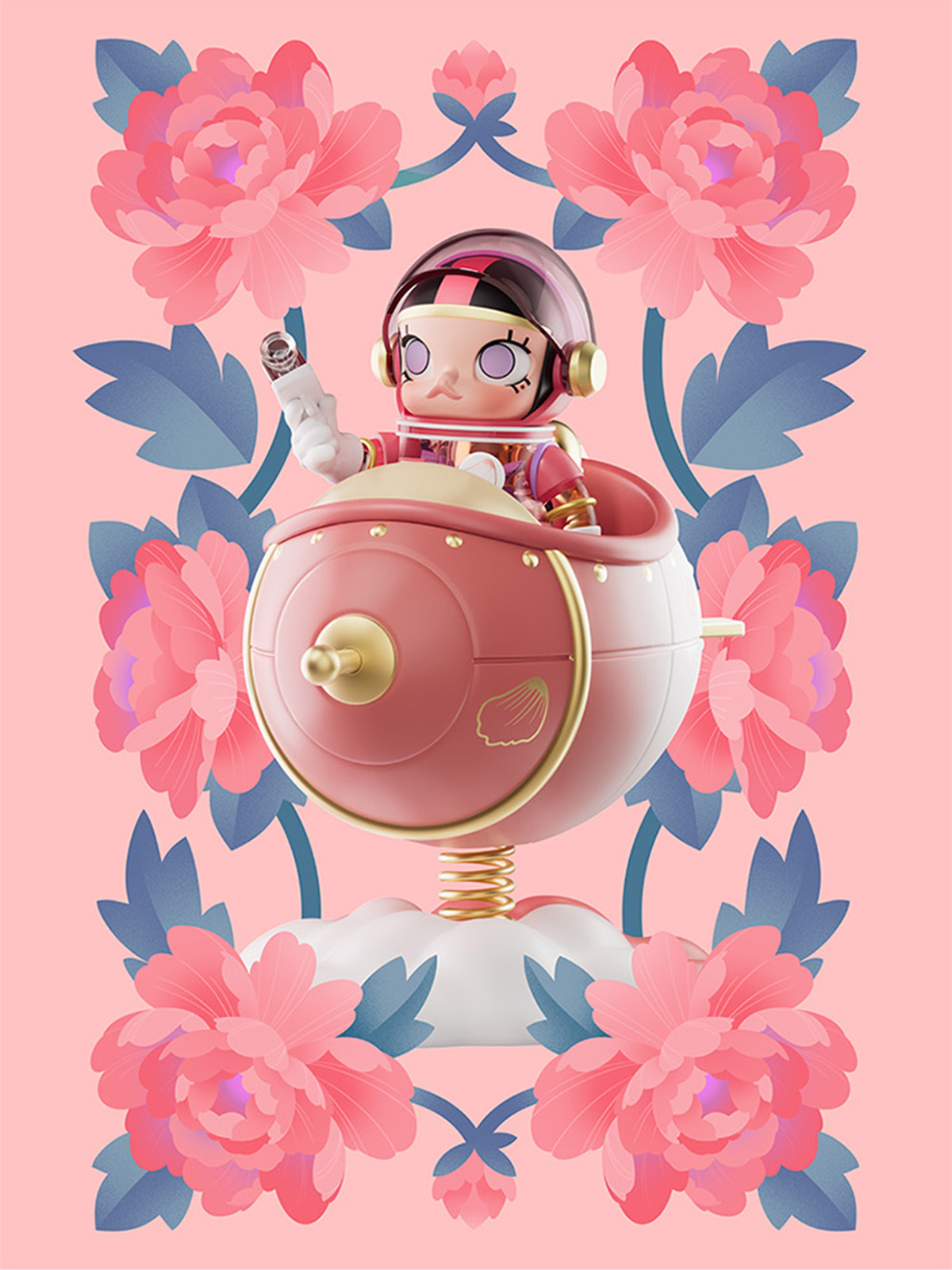 MEGA SPACE MOLLY 100% Blooming Peony牡丹 MEGA Space Molly 100% Blooming Series Peony Figurine - 绽放