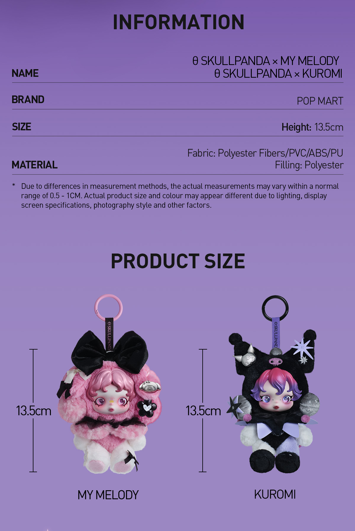 Pop Mart Vinyl Plush Doll Pendant - Skullpanda X Sanrio Series
